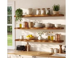 LITTLE TREE Massief Houten Zwevend Wandplank - 120 x 20 x 4 cm - Live‑Edge Ontwerp - Bruin - Complete Montageset - Voor Meerdere Ruimtes In Huis