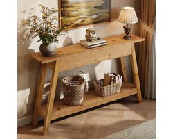 LITTLE TREE Moderne Console Tafel - Praktische entreetafel met 2 lades - Ruime 2-laags opbergmogelijkheden - Stabiele banktafel voor foyer en hal - 110 x 30 x 80 cm - Eikenkleur