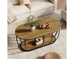 LITTLE TREE Oval Industriële - Coffee Table - 60 X 80 X 120 cm - Houten Cocktailtafel met - 2 Laagse Opslag - Gebogen Metaalbasis - voor Woonkamer & Thuiskantoor​