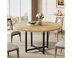 LITTLE TREE Ronde Eettafel 120 cm - Landelijke Stijl met Sterk Metalen Frame voor Woonkamer en Keuken