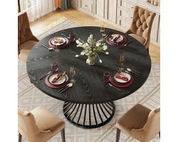 LITTLE TREE Ronde Eettafel 120 cm - Voor 4-6 Personen - Landelijke Stijl met Sterke Metalen Onderstel - Ideaal voor Kleine Ruimtes - Rustiek Bruin (Zwart)