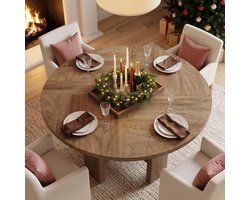 LITTLE TREE Ronde Eettafel - 120 x 120 x 75 cm - Landelijke - Massief Houten Frame - Voor Keuken En Woonkamer - 6 personen - Lichtbruin