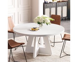 LITTLE TREE Ronde Eettafel - 120 X 120 X 75 cm - Witte - Boerenhuis Keukentafel - met Houten Poot voor 4-6 Person
