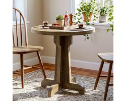 LITTLE TREE Ronde Eettafel - 60 x 60 x 75 cm - Modern Landelijke Stijl - Eetkamertafel Voor 2 Personen - Kruisvormige voet dik bureaublad - Bruin