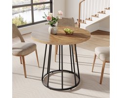 LITTLE TREE Ronde Eettafel - 80 x 80 x 75 cm - Industrieel Keukentafel - voor 2-4 Personenen - met Stevig Metalen Frame - Bruine Tafel voor Woonkamer, Keuken, Eethoek, Cafe