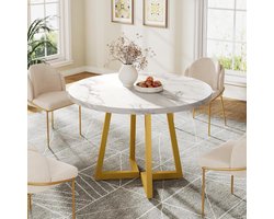 LITTLE TREE Ronde Eettafel ‑ 80 x 80 x 75 cm ‑ voor 2 personen ‑ Metalen voet ‑ Witgoud ‑ Moderne keukentafel Kleine tafel - voor Appartement Kantoor Restaurant