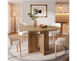 LITTLE TREE Ronde Eettafel voor 4 personen - 100cm diameter - Landelijke stijl - Opbergvak - X-vormig onderstel - Bruin