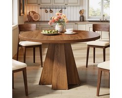 LITTLE TREE Ronde Eettafel - voor 4 Personen - Landelijke Keukentafel - met Zuilvormige Poot - Walnoot Bruin - 118 X 118 X 75 cm - Woonkamer en Keuken