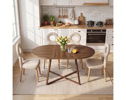 LITTLE TREE Ronde Hout Eettafel - 150 x 100 x 75 cm - Modern - Metalen onderstel - 4-6 personen - Bruin