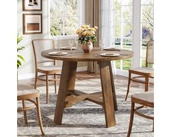 LITTLE TREE Ronde Massief Houten Eettafel - Keukentafel met Natuurlijke Houtnerf & Landelijke Stijl - 100 cm - Voor 2-4 Personen - Landelijke Bruin