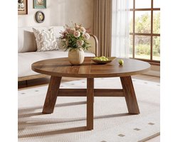 LITTLE TREE Ronde Salontafel 100 cm met Versterkte Kruissteun – Lage Houten Tafel voor Woonkamer – Bruin (Walnoot)