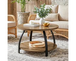 LITTLE TREE Ronde Salontafel 80 cm - 2 lagen - Landelijk - Bruin & Zwart - Eenvoudig te monteren