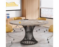 LITTLE TREE Ronde Vergadertafel - 120 cm voor 4-6 personen - Verdikt bovenblad met metalen onderstel - Industrieel model voor kantoor vergaderruimte - Grijs