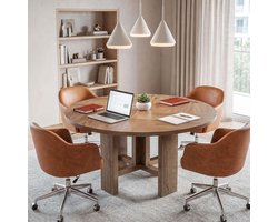 LITTLE TREE Ronde Vergadertafel - 120 X 120 X 75 Cm - Hout Bureau - Voor 4-6 Personen - Modern Ontwerp - Voor Vergaderruimte En Thuiskantoor - Bruin