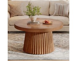 LITTLE TREE Ronze Salontafel 80 cm - Landelijk Modern - Met Geribbeld Trommelonderstel - Mid-Century Stijl - Geschikt voor Woonkamer, Appartement & Kleine Ruimtes