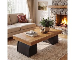 LITTLE TREE salontafel - 160 x 70 x 45 cm - Landelijke stijl‑2‑laags met onderplank‑opbergruimte - Smalle tafel achter de bank - Voor Woonkamer, Hal, Entree - Bruinzwart