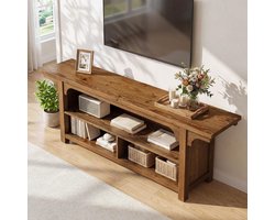 LITTLE TREE TV-kast - Opbergmeubel - Massief hout - Vintage bruin - Midden-eeuws modern - 160 cm - Voor 55 tot 70 inch televisie - met drie open opbergvakken - voor woonkamer