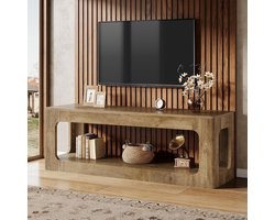 LITTLE TREE TV Meubel - 160 x 40 x 55 cm - Landelijk media meubel voor tv's van 55‑75 inch - 2‑laags opberg‑entertainmentcentrum - Bruin