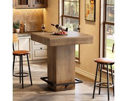 LITTLE TREE Vierkante Bartafel 95 cm - Met Voetsteun - Industrieel Design - Bruin voor Keuken en Koffiehoek