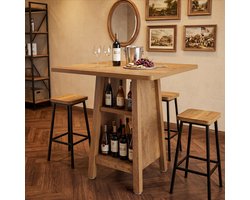 LITTLE TREE Vintage Vierkante Bartafel - 80 x 80 x 90 cm - 3 Planken - Ruimtebesparend - Bistro- en Kafétafel voor Keuken & Eetkamer - Bruin