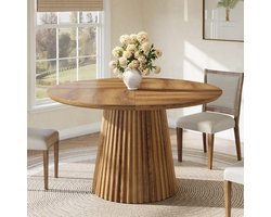 LITTLE Trees Boerderijstijl Eettafel - 120 X 76 X 120 cm - Ronde Houten Tafel - Voor Eetkamer, Keuken & Woonkamer​ - Bruin