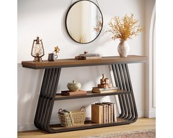 Little Trees Consoletafel - 3 Lagen - Houtlook Met IJzeren Frame - Industrieel - 140 x 30 x80 cm - Voor Hal, Entree, Woonkamer - Bruinzwart