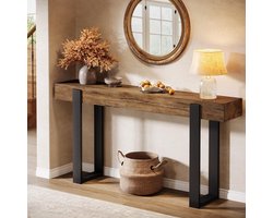 Little Trees Consoletafel - Massief Hout Met Metalen Onderstel - Bruin Zwart - Landelijk - 160 x 30 x 83 cm - Smalle Tafel Voor Gang En Woonkamer