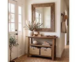 Little Trees Consoletafel - Sidetable - Massief hout - Rustiek bruin - Boerderijstijl - 105 x 30 x 85 cm - Met 2-laags opbergplank voor entree, hal en woonkamer