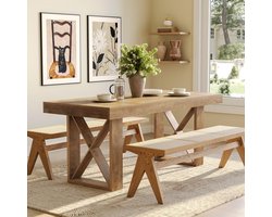 Little Trees Eettafel voor 4 tot 6 personen - 160 × 80 × 75 cm - Landelijk stevig model - Rechthoekige keukentafel woonkamer - Lichtbruin