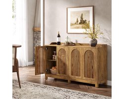Little Trees Lange Dressoir - Zijkast - Houten constructie - Licht walnootbruin - Modern - 145 x 35 x 86 cm - Opbergkast met deuren voor keuken en eetkamer