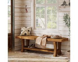 Little Trees Massief Houten Zitbank - Bruin - 140 x 35 x 45 cm - Lang Bank Voor Hal En Slaapkamer