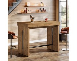 Little Trees Rechthoekige Bartafel - 105 x 50 x 95 cm - Rustiek Bruin - Metaal Voetsteun - Hoge Bistro Tafel - Voor Keuken En Eetkamer Thuisgebruik