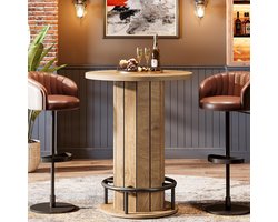 Little Trees Ronde Bartafel - Bistrotafel - Hout met metalen voetsteun - Lichtbruin - Modern - 100 cm hoog - Geschikt voor koffie, cocktail en woonruimtes