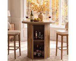 Little Trees Ronde Bistrotafel - Bartafel - Hout - Bruin - Modern - 80 cm - Inclusief opbergkast geschikt voor thuisbar en compacte woonruimtes