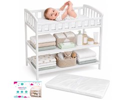 LittleLaughs Babyverschoontafel met Aankleedkussen & Veiligheidsgordel - Verschoontafel Baby - 92x48x93 cm - Babyverschoontafel met Ladekast - Luiertafel - Luierverschoontafel - Kleine Baby Commode - Babyverschoonstation - Changing Table