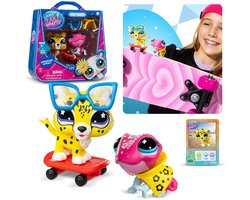 Littlest Pet Shop Figurenset, huisdieren #415 #416 CHILL en CHASE+accessoires, verzamelbaar 4+
