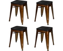 "LIV" SET VAN 4 KRUKKEN VAN GEKLEURD METAAL MET HOUTEN ZITTING 39X39XH46CM