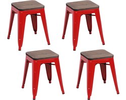 "LIV" SET VAN 4 STOELEN VAN METAAL MAT ROOD MET HOUTEN ZITTING 39X39XH46CM