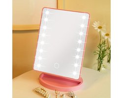 Livano Make Up Spiegel - Met Verlichting - Met Led Verlichting - Led - Met Licht - Opmaakspiegel Met Ledverlichting - Staande Spiegel - Tafelspiegel - Tafel - Roze