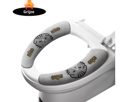 Livano Wasbare Toiletbril Cover - Wc Bril Hoes - Toiletbril - Wc Deksel - Toiletafdekking - Verwarmde Wc Bril - Grijze Kat - 2pc