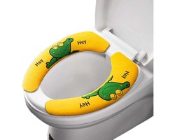 Livano Wc Bril Hoes - Toiletbril Cover - Toiletbril - Wc Deksel - Wasbaar - Verwarmde Wc Bril - (Niet Elektrisch) - Zacht - Geel - Krokodil