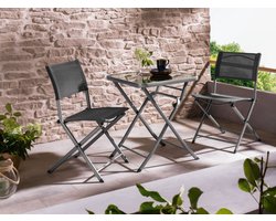Livarno home 3-delig Balkonset - Antractiet / Zwart - 2 stoelen en 1 tafel - Robuust en Duurzaam - UV- Weerbestendig
