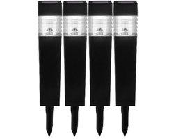 Livarno Home 4 Stuks LED - Solar tuinlampen - 6 x 6 x 39 cm - Zwart
