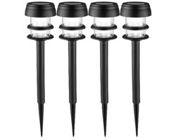 Livarno Home 4 Stuks LED Solarlampen - Zwart - 7.5 x 7.5 x 37 cm