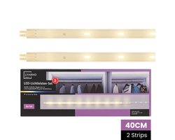 Livarno Home® LED-Lichtleisten Set – 2x 40cm – Warm Wit LED Verlichting – Energiezuinige Lichtstrips – Flexibele LED Strips met Adapter & Schakelaar – Binnenverlichting voor Kast, Keuken & Woonkamer