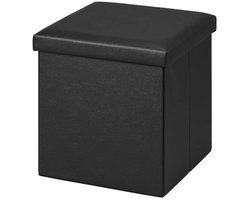 Livarno home Opbergkruk - poef - Lederlook zwart - 38 x 38 x 38cm - 39L - Comfortabele zitgelegenheid met opbergruimte