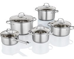 Livarno Home RVS pannenset - 5-delige set gemaakt van RVS - Met Glazen deksels - Hittebestendig: tot 250 °C
