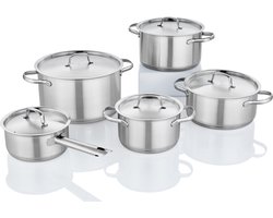 Livarno home RVS pannenset - 5-delige set gemaakt van RVS - Met RVS deksel - Hittebestendig: tot 250 °C