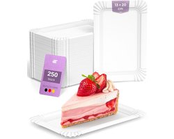 Live Comfy Witte Rechthoekige Papieren Borden 13 x 20 cm - 250 Stuks | Milieuvriendelijke Wegwerp Papieren Borden | Voor Taart - Cake - Salade - Snacks Papieren Borden | Picknick - Feest - Verjaardagen Gebruikte Papieren Borden | Eckig Maße