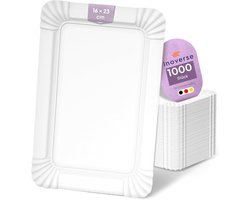 Live Comfy Witte Rechthoekige Papieren Borden 16 x 24 cm - 1000 Stuks | Milieuvriendelijke Wegwerp Papieren Borden | Voor Taart - Cake - Salade - Snacks Papieren Borden | Picknick - Feest - Verjaardagen Gebruikte Papieren Borden | Eckig Maße